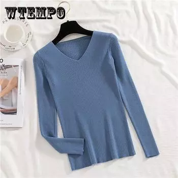 Женский осенне-зимний эластичный тонкий свитер с v-образным вырезом, универсальный вязаный пуловер большого размера, нижние свитера с длинными рукавами XXXL бежевый