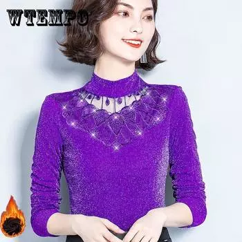 Женский пуловер с кружевным верхом L зелёный