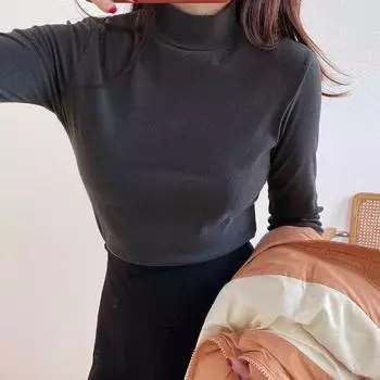 Женский осенне-зимний бархатный теплый топ со средней горловиной - двусторонний начес, утолщенный, воротник полувысокой высоты One size