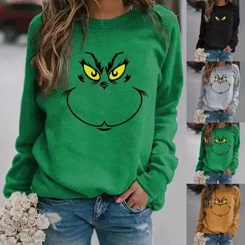 Женский осенне-зимний базовый универсальный повседневный свободный модный топ с длинным рукавом с принтом L