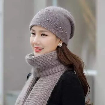 Женский осенне-зимний берет из кроличьей шерсти, женский утолщенный теплый и холодный защитный головной убор с наушниками One size темно-серого