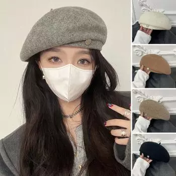 Женский осенне-зимний берет, однотонный, толстый, теплый, мягкий, противоскользящий, легкий, декоративный, без полей, винтажная шляпа художника, зимняя кепка легкие хаки