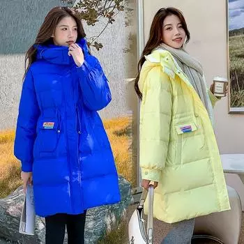 Женский осенне-зимний большой пуховик с длинными рукавами, среднее и длинное толстое пальто XXL чёрный