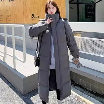 Женский осенне-зимний длинный пуховик, зимняя одежда для пар, утолщенная куртка большого размера S