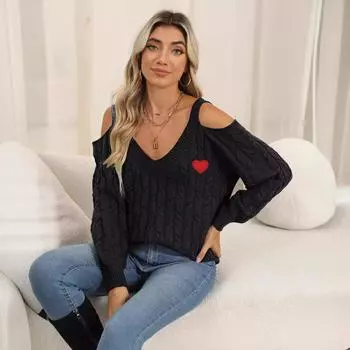 Женский осенне-зимний глубокий V-образный сексуальный свободный свитер без бретелек S армия зеленый