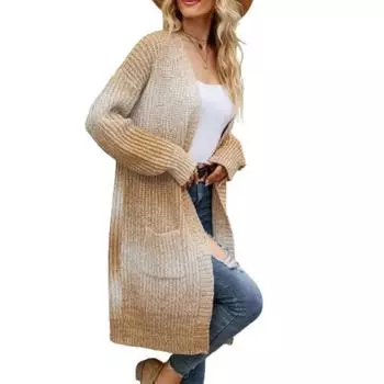 Женский осенне-зимний градиентный свободный вязаный кардиган большого размера S хаки