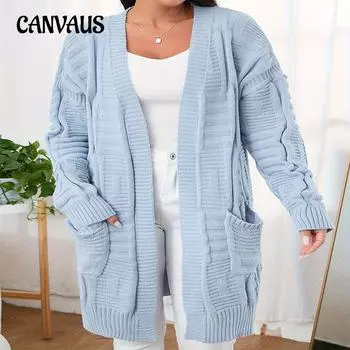 Женский осенне-зимний кардиган больших размеров средней длины, вязаный свитер S серый