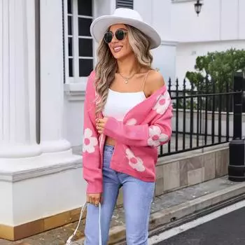 Женский осенне-зимний кардиган большого размера с цветочным вязаным свитером S белый