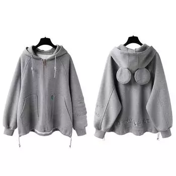 Женский осенне-зимний кардиган с капюшоном и толстовкой на молнии, женский свободный фасон средней и длинной длины с толстым бархатным верхом, куртка для мужчин и женщин L серый