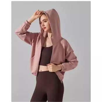 Женский осенне-зимний кардиган с капюшоном на молнии для йоги S кофейный