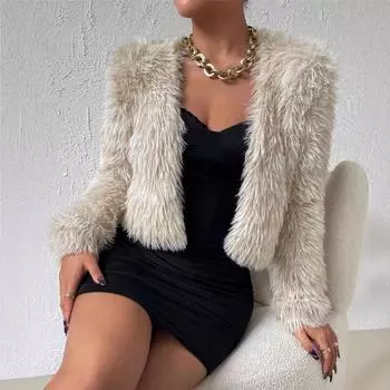 Женский осенне-зимний кардиган с мехом, тяжелая промышленность, модный плюшевый свитер, куртка S легкие хаки