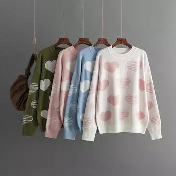 Женский осенне-зимний кардиган с принтом в виде сердца и круглым вырезом, трикотаж с длинными рукавами One Size чёрный