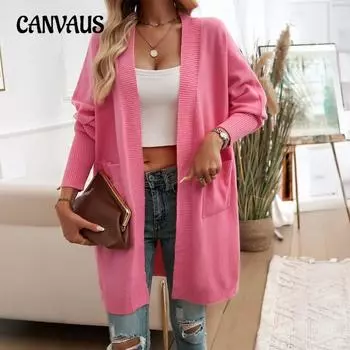 Женский осенне-зимний кардиган с рукавами «летучая мышь», однотонный свитер, куртка S чёрный