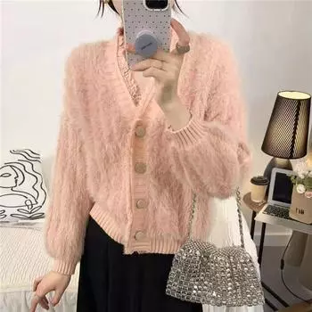 Женский осенне-зимний кардиган с V-образным вырезом и кисточками one size fits all абрикосовый