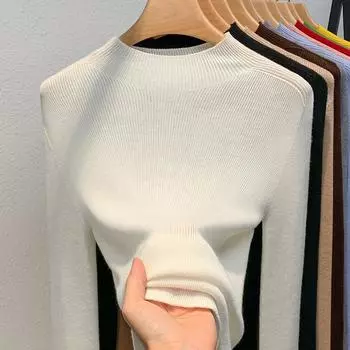 Женский осенне-зимний кашемировый вязаный свитер с высокой горловиной и нижней половиной S зелёный