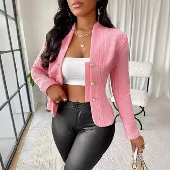 Женский осенне-зимний короткий кардиган на пуговицах с длинным рукавом, тонкая куртка S белый