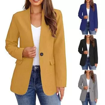 Женский осенне-зимний костюм, однотонное пальто с v-образным вырезом и длинным рукавом, облегающий женский деловой офисный пиджак, куртка M серый