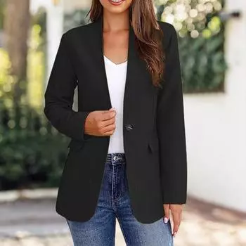 Женский осенне-зимний костюм, однотонное пальто с v-образным вырезом и длинным рукавом, облегающий женский деловой офисный пиджак, куртка 2XL темно-синий