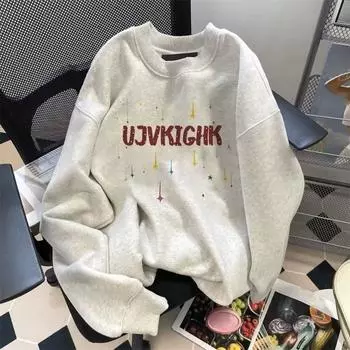 Женский осенне-зимний красочный винтажный свитшот с круглым вырезом, свободный, мешковатый, с капюшоном, с длинным рукавом M