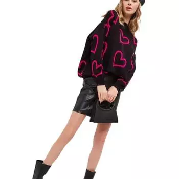 Женский осенне-зимний круглый вырез Love Loose Pullover вязаный свитер S чёрный