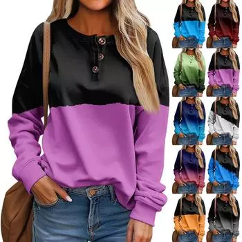 Женский осенне-зимний круглый вырез с принтом и пуговицами, свободный повседневный свитер с длинным рукавом XXL