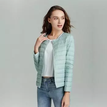 Женский осенне-зимний легкий белый пуховик с подкладкой и круглым вырезом, тонкое теплое пальто на пуговицах с длинными рукавами M-4XL L