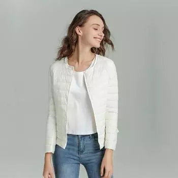 Женский осенне-зимний легкий белый пуховик с подкладкой и круглым вырезом, тонкое теплое пальто на пуговицах с длинными рукавами M-4XL M чёрный