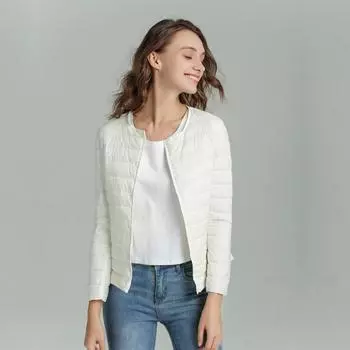 Женский осенне-зимний легкий белый пуховик с подкладкой и круглым вырезом, тонкое теплое пальто на пуговицах с длинными рукавами M-4XL M белый