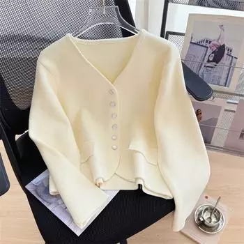 Женский осенне-зимний милый вязаный кардиган с V-образным вырезом average size светло-синий