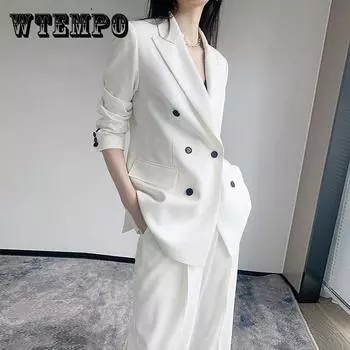 Женский осенне-зимний модный деловой брючный костюм, формальная формальная куртка и длинный блейзер с брюками, комплект из 2 предметов, костюмы