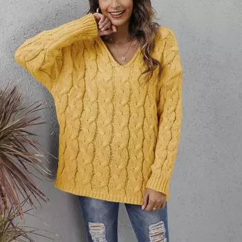 Женский осенне-зимний модный джемпер с длинными рукавами и свободными лацканами однотонного цвета XXL