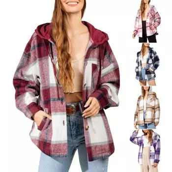 Женский осенне-зимний модный клетчатый свитер в тон, толстовка с карманом, кардиган, шерстяное пальто на пуговицах M синий