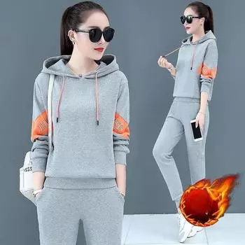 Женский осенне-зимний модный повседневный костюм-двойка в стиле вестерн с капюшоном и свободным спортивным свитером больших размеров XS джинсовый синий