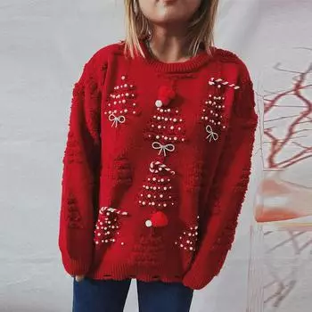 Женский осенне-зимний модный рождественский свитер, длинный свитер с круглым вырезом XL
