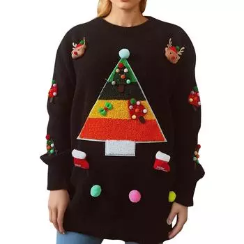 Женский осенне-зимний модный рождественский свитер с круглым вырезом и длинным рукавом L чёрный