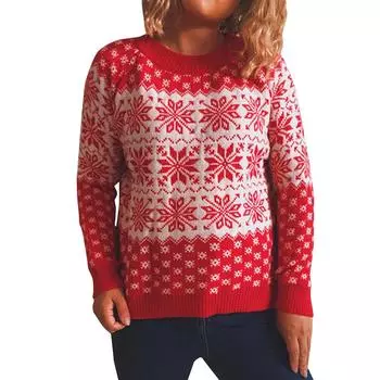 Женский осенне-зимний модный рождественский свитер с круглым вырезом и длинным рукавом L красный