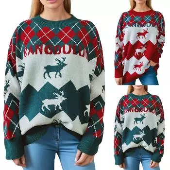 Женский осенне-зимний модный рождественский свитер с круглым вырезом и длинным рукавом XL красный