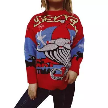 Женский осенне-зимний модный рождественский свитер с круглым вырезом и длинным рукавом L красный