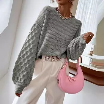 Женский осенне-зимний модный свитер с длинными рукавами и круглым вырезом с заниженными плечами XL