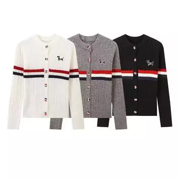 Женский осенне-зимний модный темпераментный полосатый вязаный кардиган свитер S чёрный