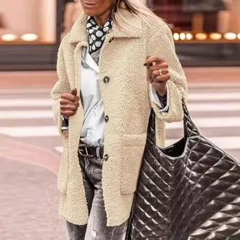 Женский осенне-зимний модный универсальный твидовый пиджак с длинными рукавами из овечьей шерсти S хаки