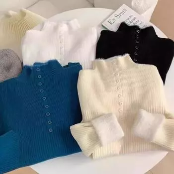 Женский осенне-зимний новый цельный бархатный свитер с полувысоким воротом и длинными рукавами, основа из толстого бархата One size белый