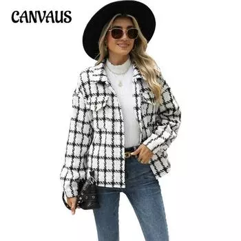 Женский осенне-зимний новый клетчатый кардиган с длинными рукавами и лацканами из твида S красный