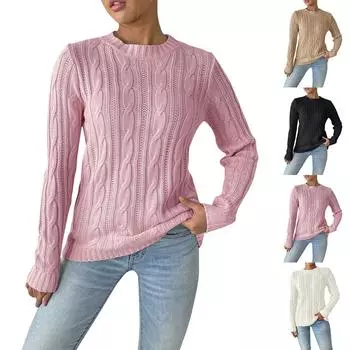 Женский осенне-зимний новый круглый вырез свитер повседневный вязаный свитер с длинным рукавом S белый