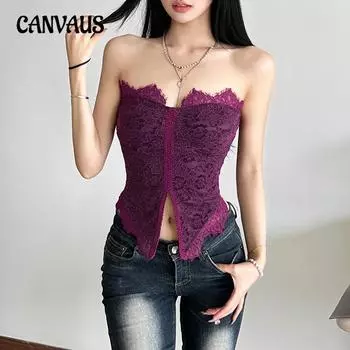 Женский осенне-зимний новый однотонный модный сексуальный обертывающий кружевной пупок маленький жилет S фиолетовый