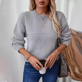 Женский осенне-зимний новый повседневный свитер с круглым вырезом и длинными рукавами, женские европейские и американские трикотажные свитера S серый
