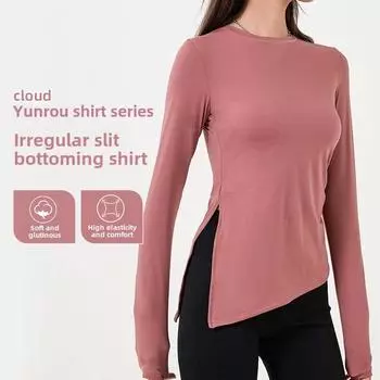 Женский осенне-зимний облегающий топ для йоги с круглым вырезом S чёрный