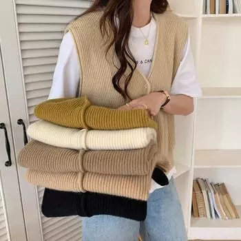 Женский осенне-зимний однобортный трикотажный жилет-джемпер с V-образным вырезом One Size