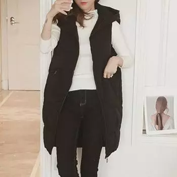 Женский осенне-зимний однотонный длинный жилет с капюшоном без рукавов и карманами на молнии, жилет с хлопковой подкладкой, верхняя одежда M верблюд