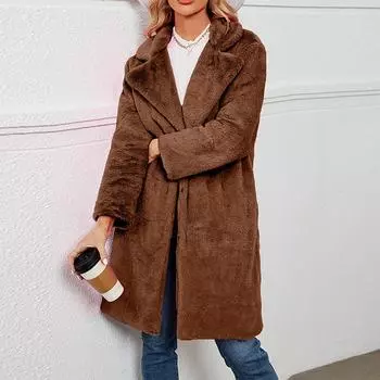 Женский осенне-зимний однотонный кардиган с лацканами, пальто, плюшевая длинная куртка, пальто S хаки